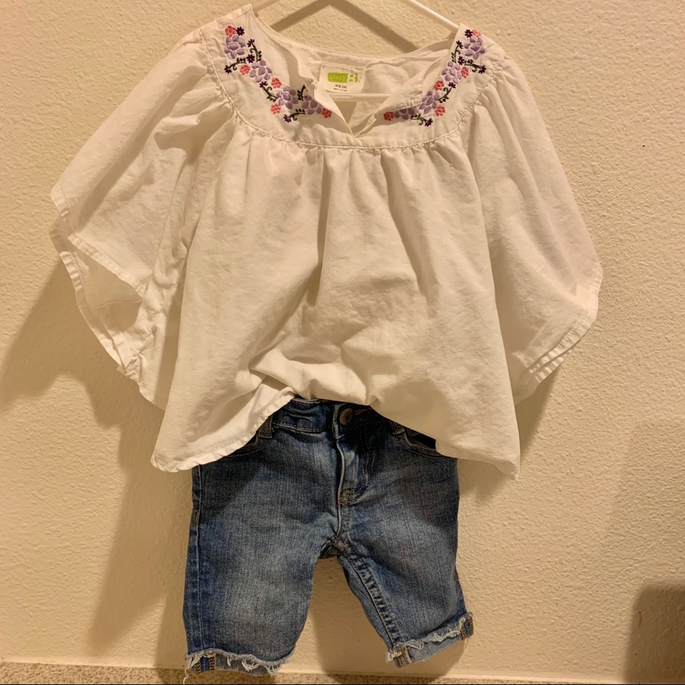 Girls Floral Kaftan Top and Bermuda Jean Shorts